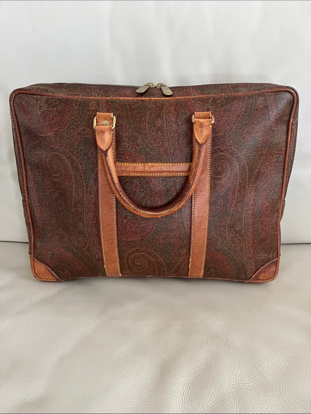 Etro Leather-Trim Paisley Zip-top Briefcase